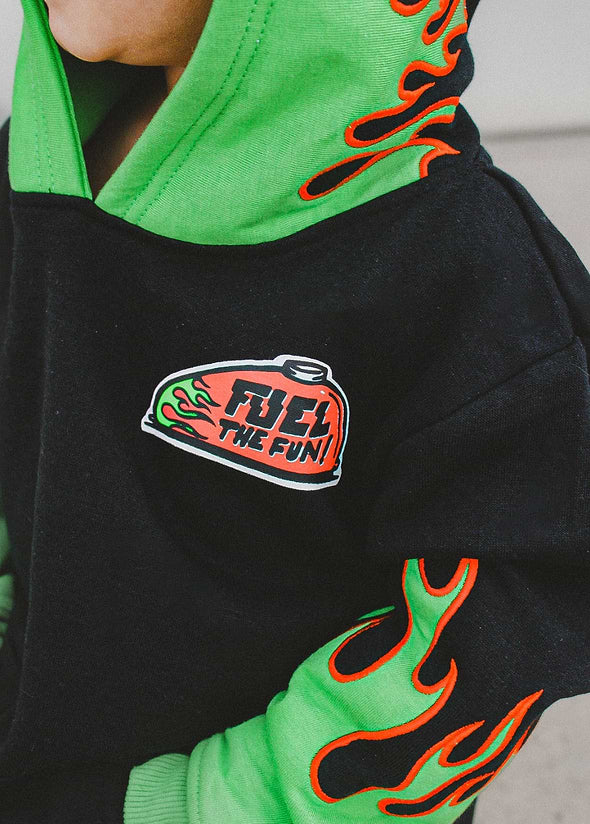 Little Trouble Fuel the Fun Green Flame Hoodie