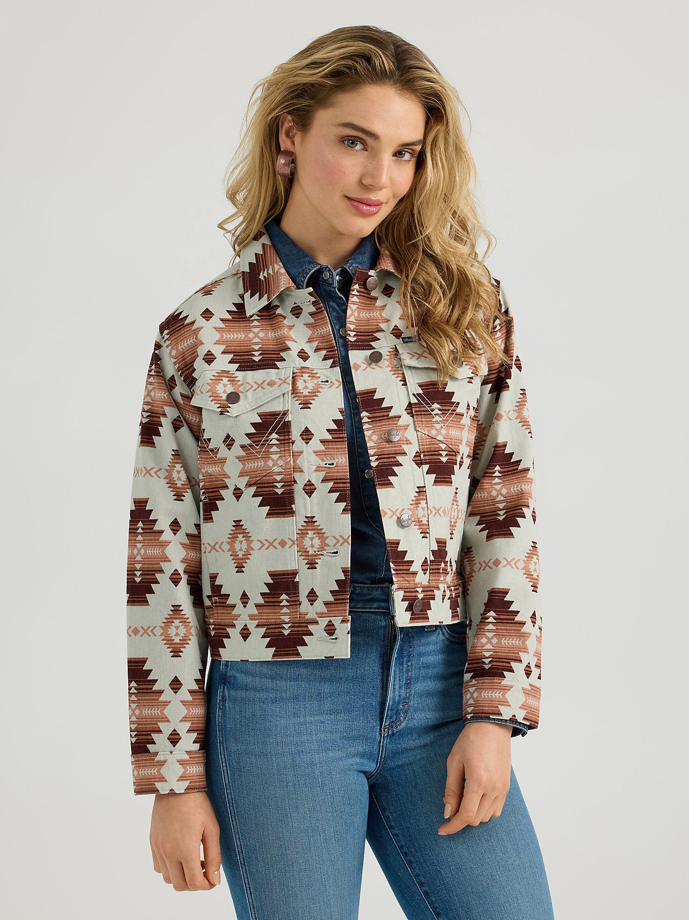 Women's Western Printed Jacket - Geo Brown