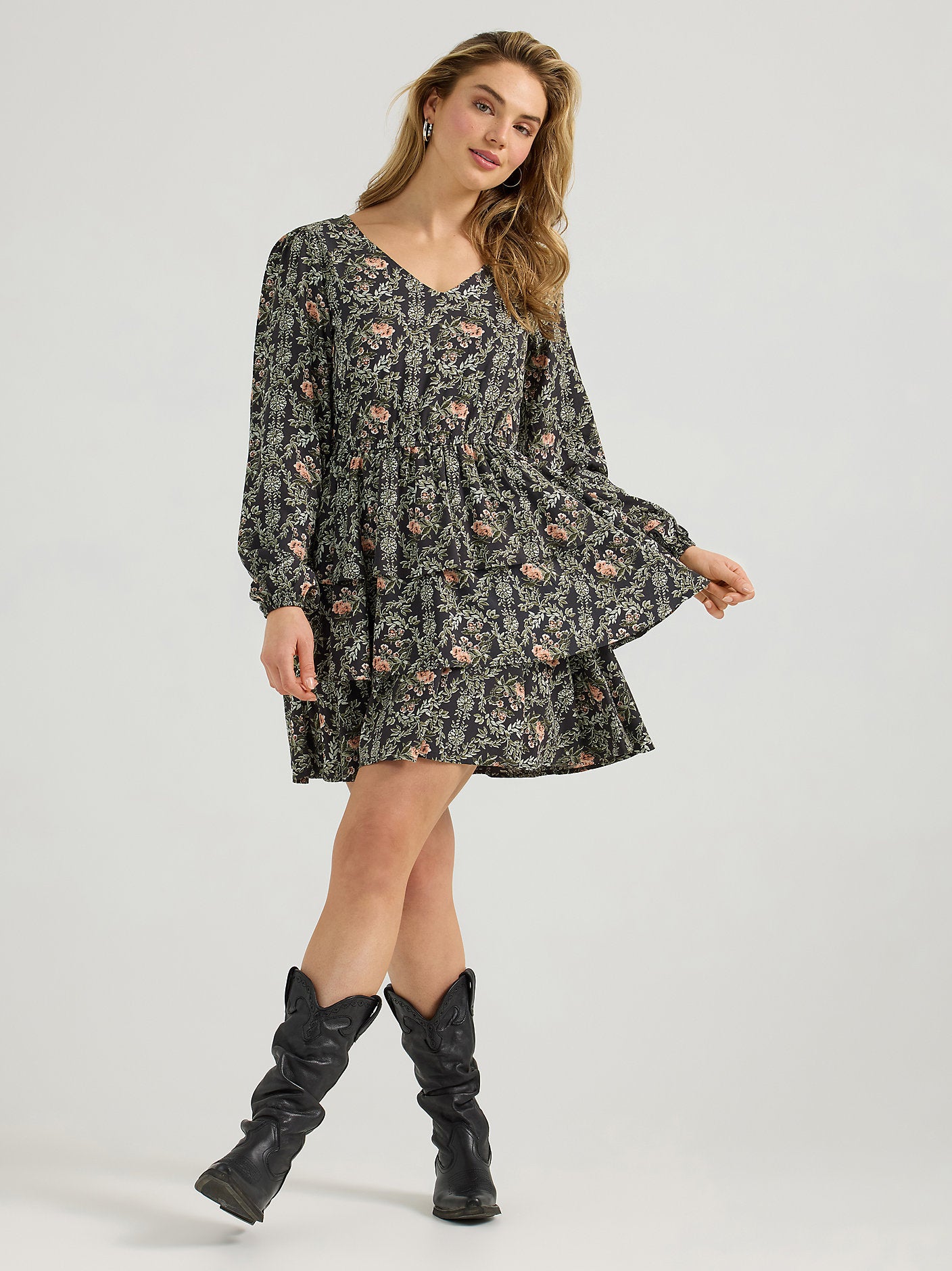 Retro Vintage Floral Long Sleeve Dress