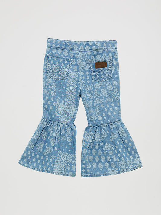 Girl's Bandana Print Ruffle Flare Jean