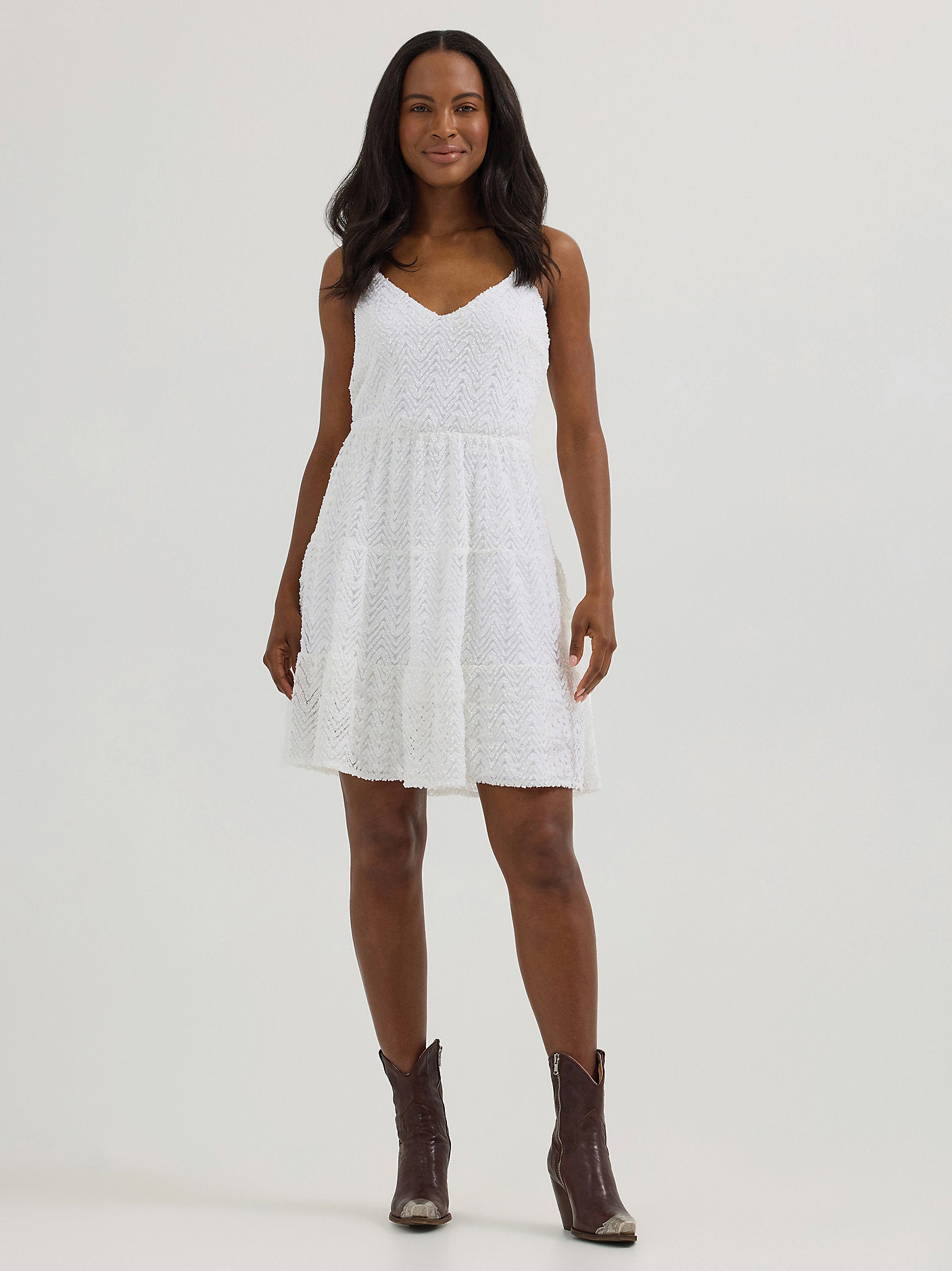 Women's Textured Tiered Mini White Dress