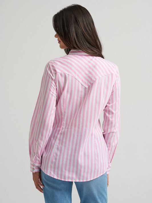 Women's Long Sleeve Retro Stripe Snap Shirt