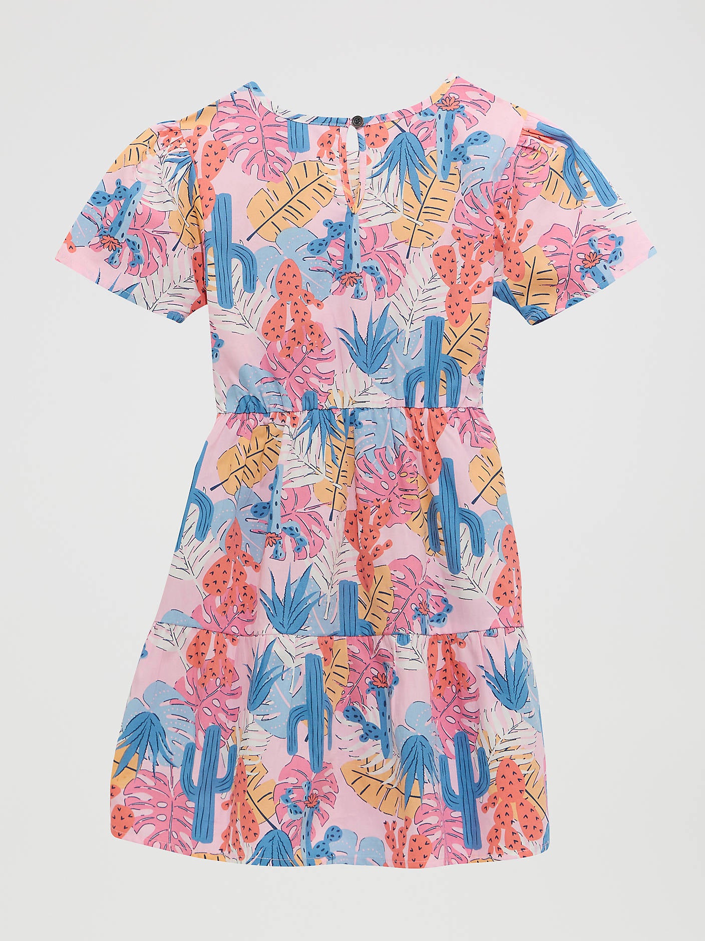 Girl's Printed Short Sleeve Tiered Dress