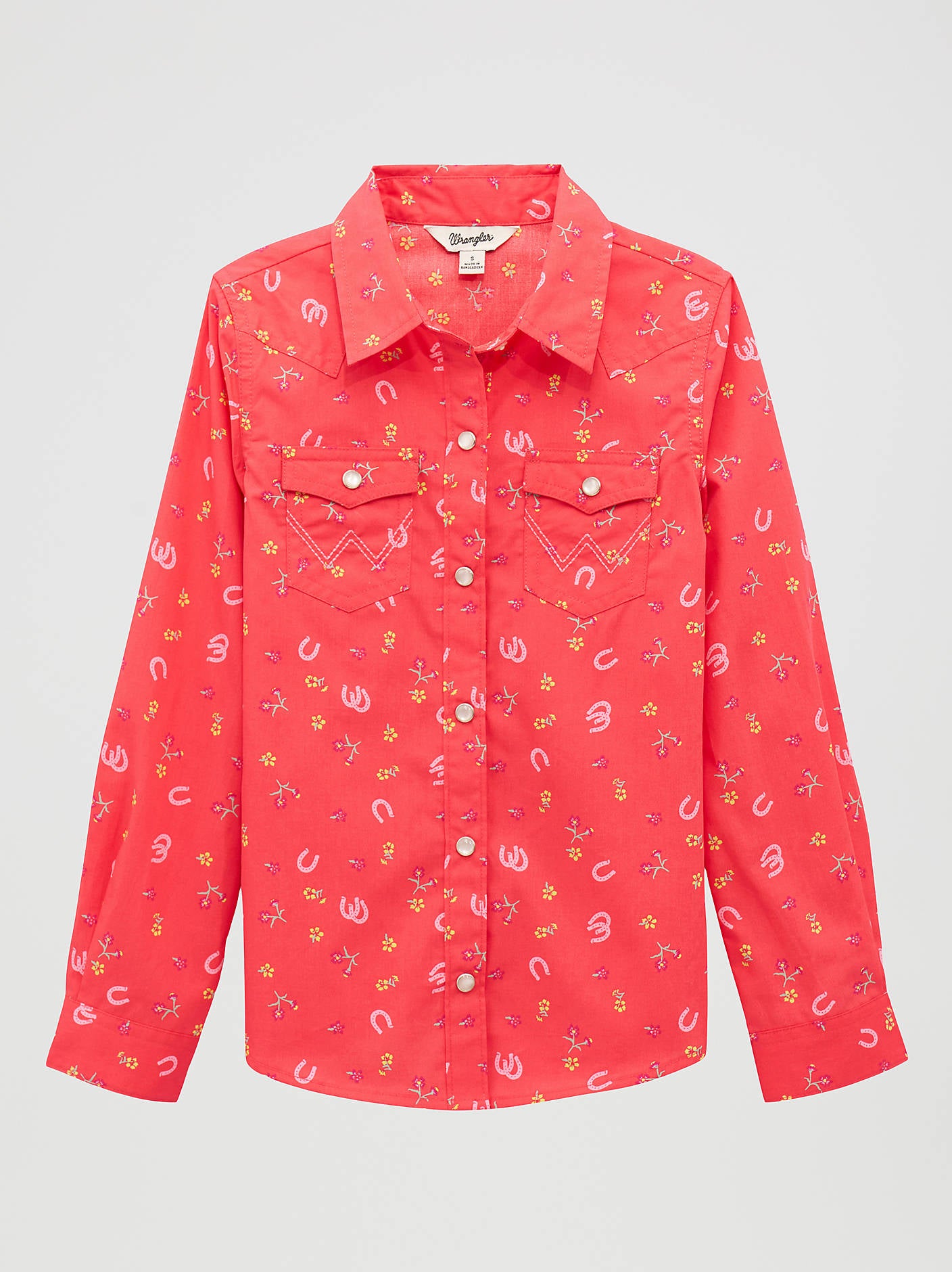 Girl's Long Sleeve Snap Horseshoe Shirt