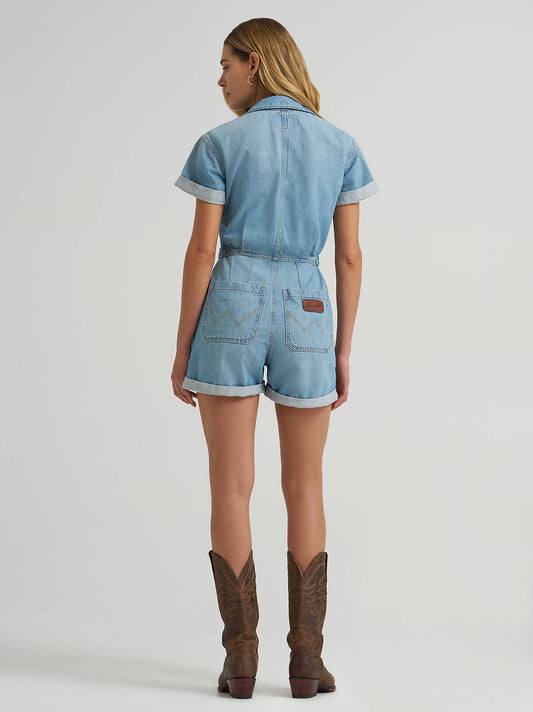 Women's Short Sleeve Denim Snap Romper