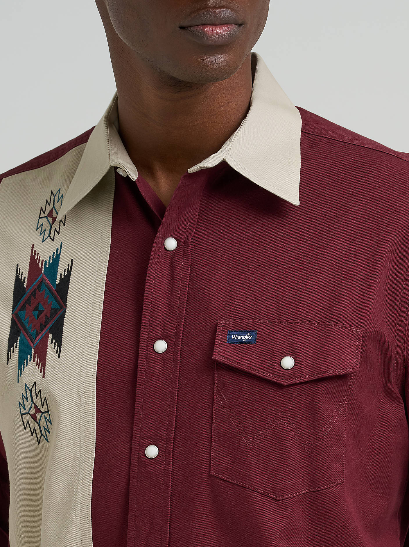 Men's Vintage Contrast Band Western Snap Shirt