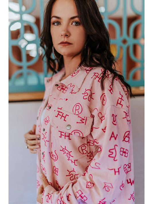3D Branded Corduroy Pink Shacket
