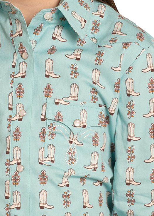 Girl's Long Sleeve Print Snap Shirt