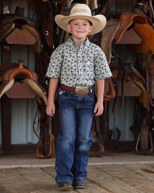 Boy's Button Short Sleeve Print Shirt