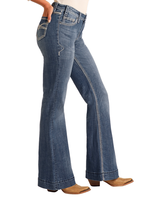 Women's Mid Rise Petal Stitch Trouser