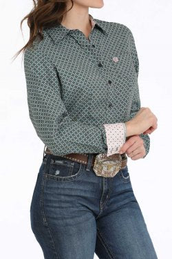 Women's Geometric Print Button Down Western Shirt
