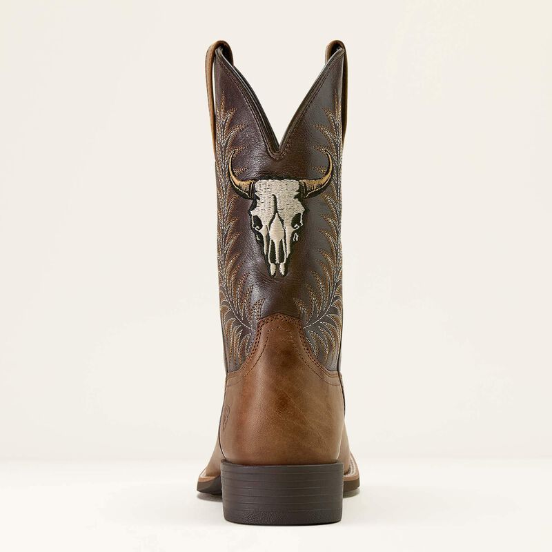 Men's Sport Steer Skull Wide Square Toe Cowboy Boot