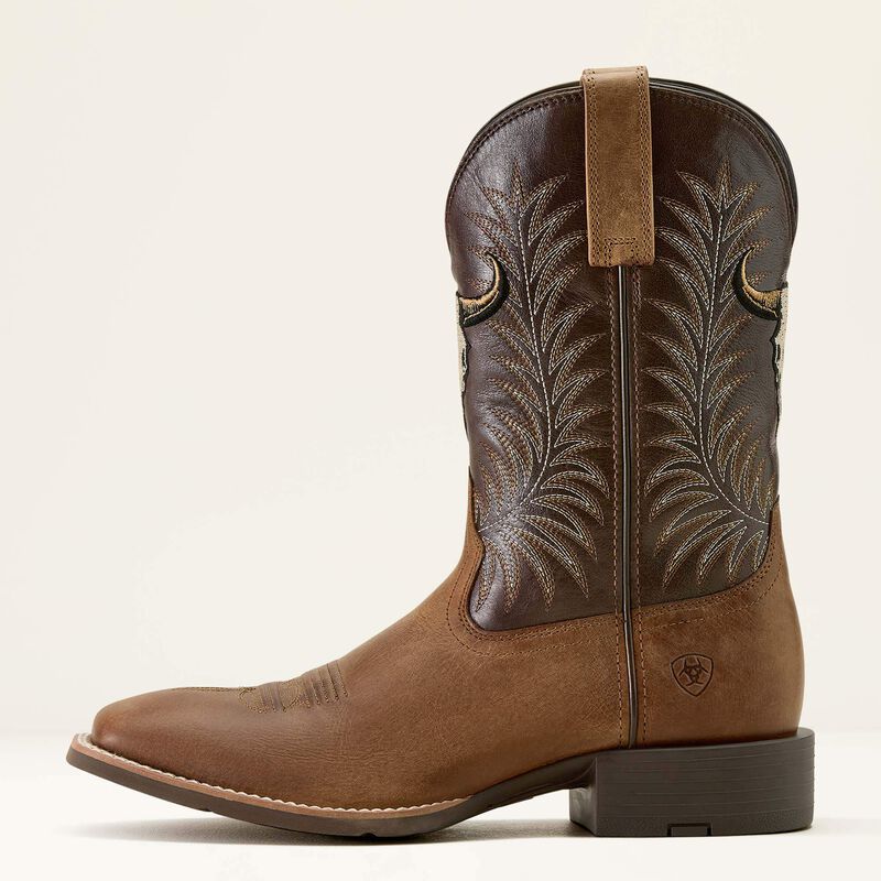 Men's Sport Steer Skull Wide Square Toe Cowboy Boot