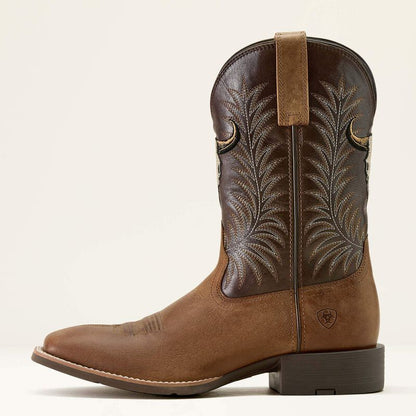 Men's Sport Steer Skull Wide Square Toe Cowboy Boot