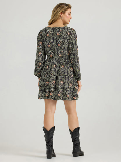 Retro Vintage Floral Long Sleeve Dress