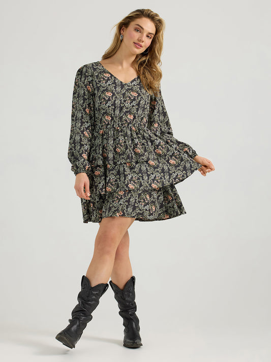 Retro Vintage Floral Long Sleeve Dress