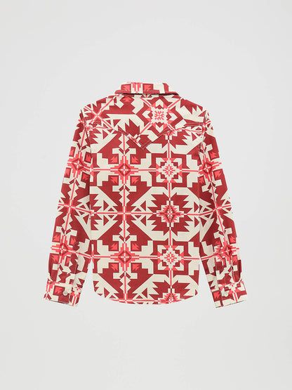 Girl's Long Sleeve Western Print Snap Shirt
