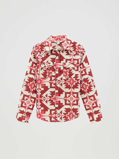 Girl's Long Sleeve Western Print Snap Shirt