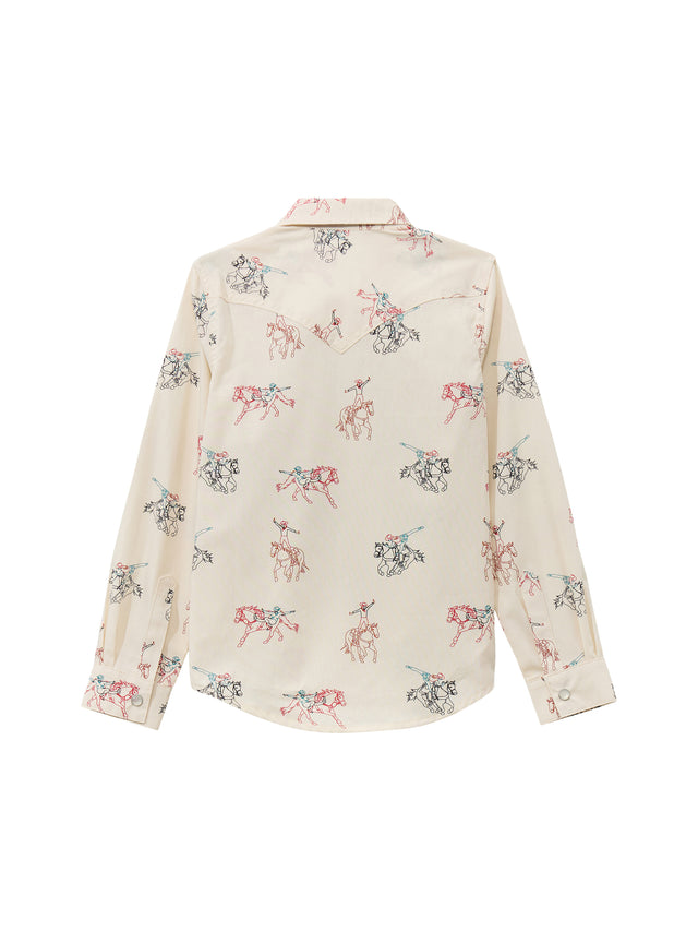 Girl's Long Sleeve Western Print Snap Shirt