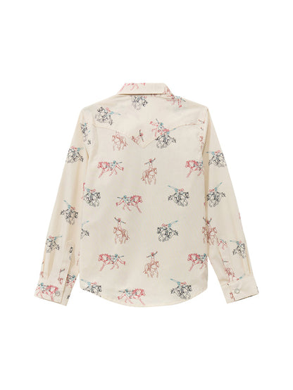 Girl's Long Sleeve Western Print Snap Shirt