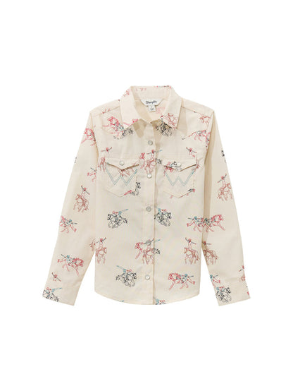 Girl's Long Sleeve Western Print Snap Shirt