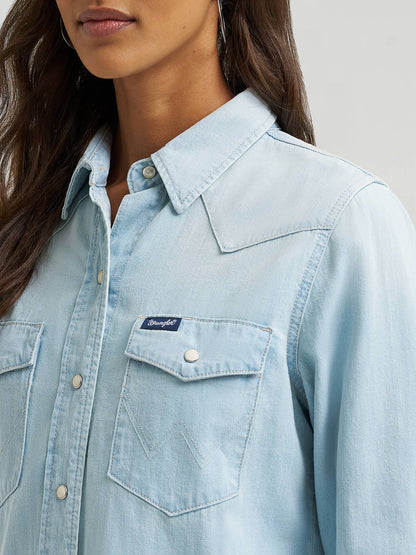 Women's Vintage Fit Denim Long Sleeve Snap Shirt