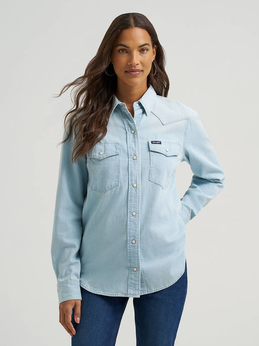 Women's Vintage Fit Denim Long Sleeve Snap Shirt