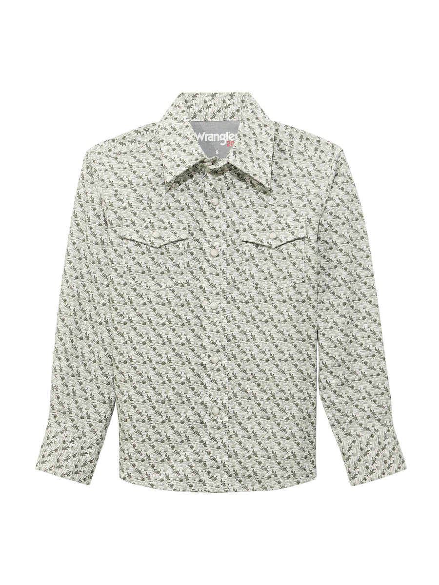 Boy's 20X Competition Classic Western Snap - Green Cactus