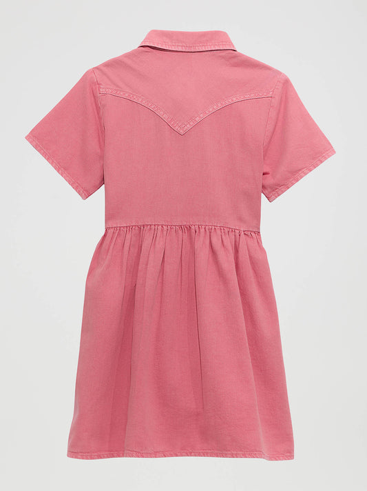 Girl's Short Sleeve Denim Snap Dress