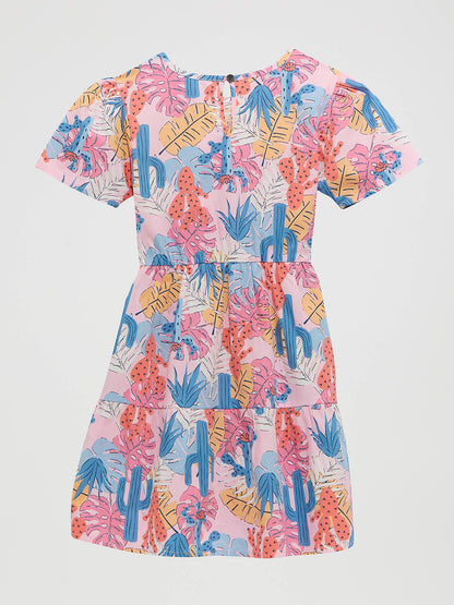 Girl's Printed Short Sleeve Tiered Dress