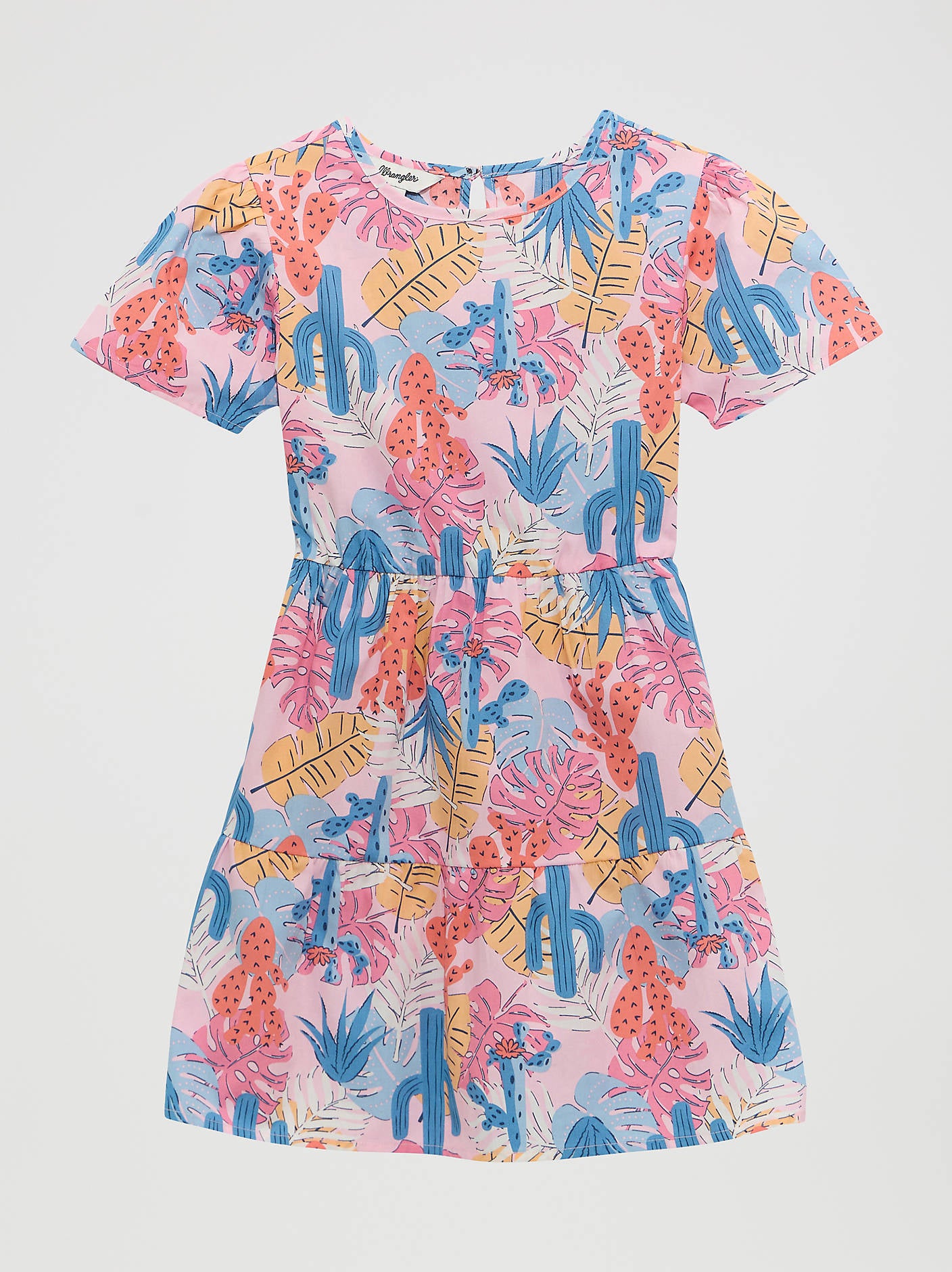 Girl's Printed Short Sleeve Tiered Dress