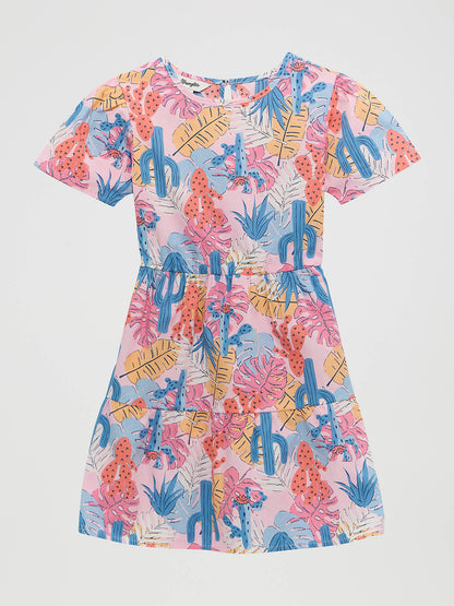 Girl's Printed Short Sleeve Tiered Dress