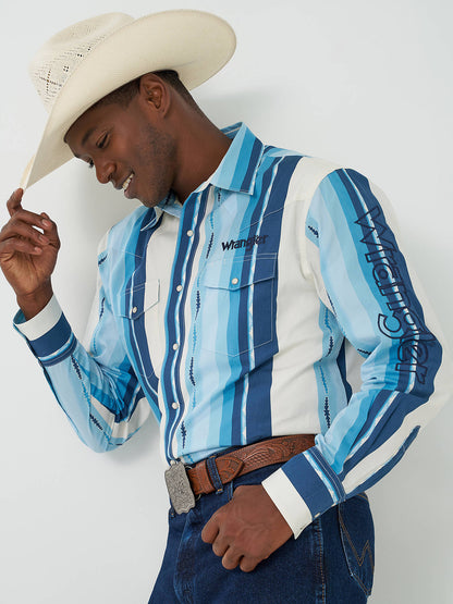 Men's Long Sleeve Wrangler Logo Stripe