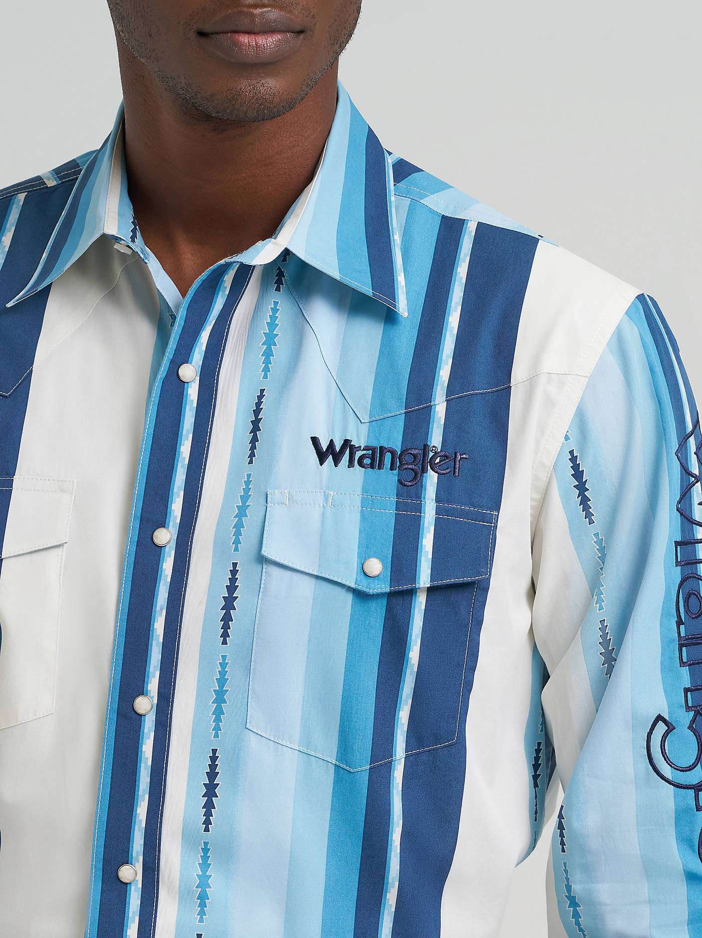 Men's Long Sleeve Wrangler Logo Stripe