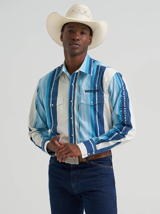 Men's Long Sleeve Wrangler Logo Stripe