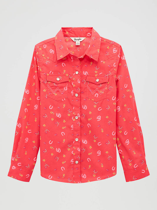 Girl's Long Sleeve Snap Horseshoe Shirt