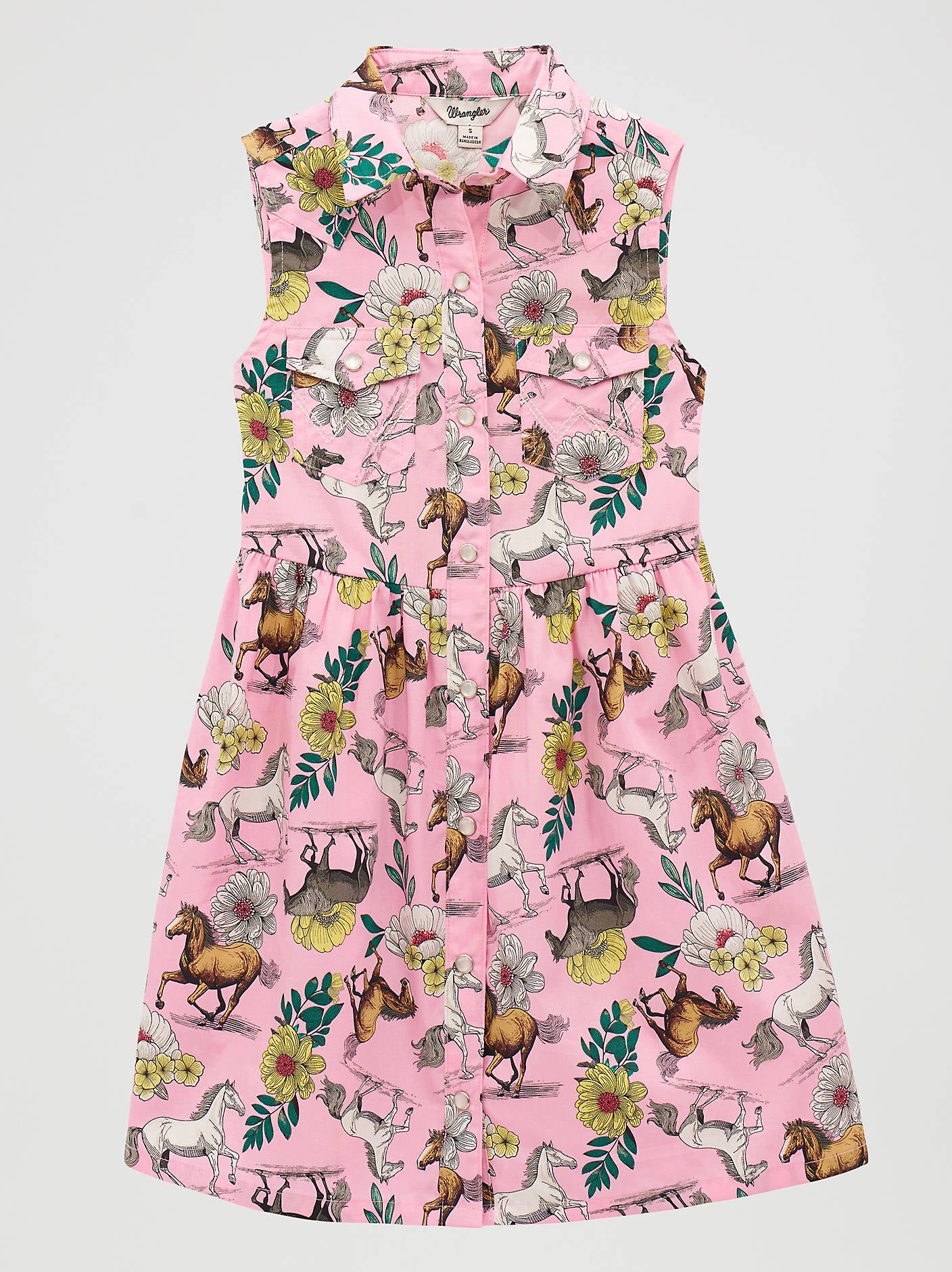 Girl's Sleeveless Bold Print Snap Dress