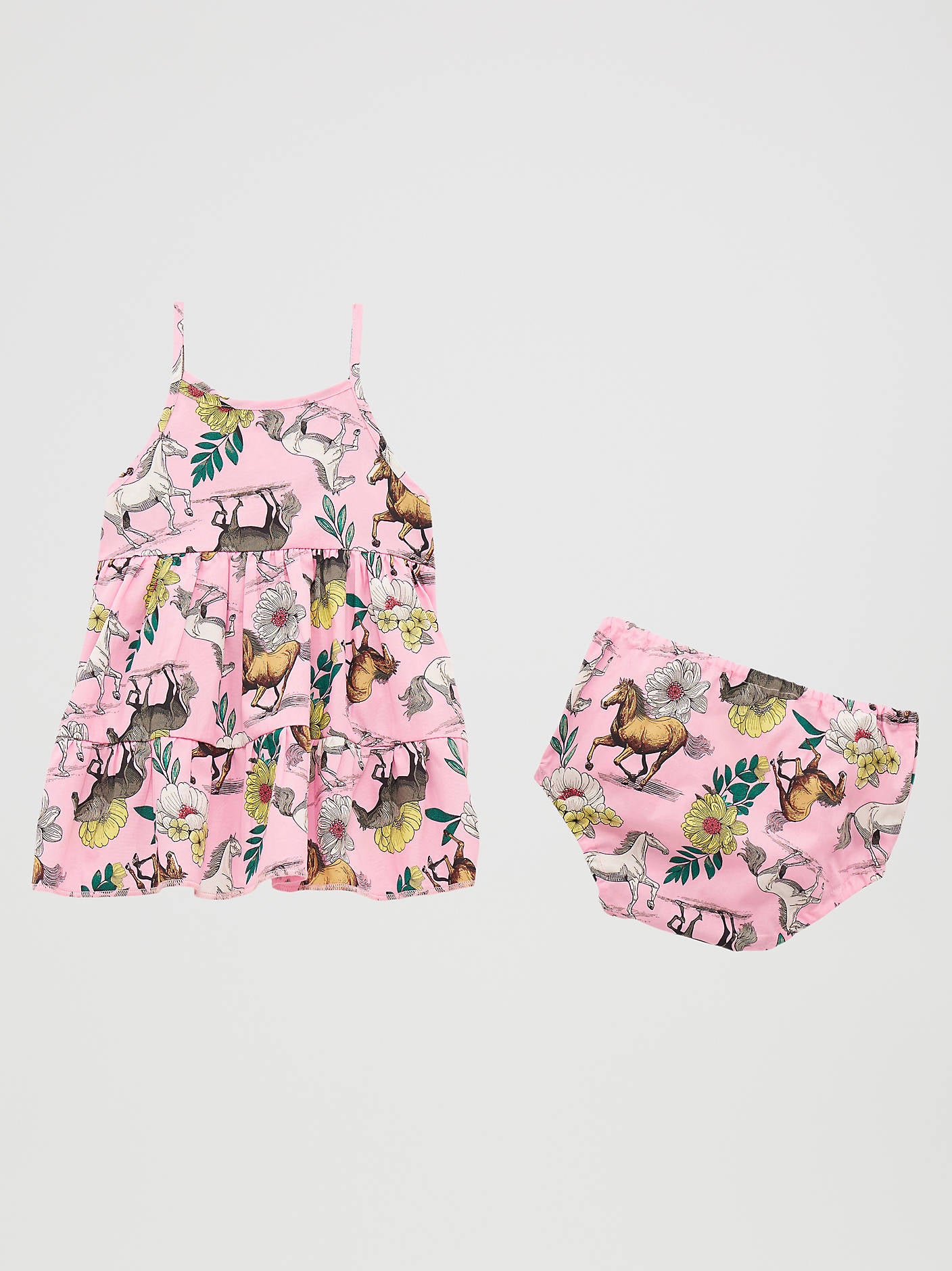 Baby Girl's Sleeveless Horse Tiered Dress