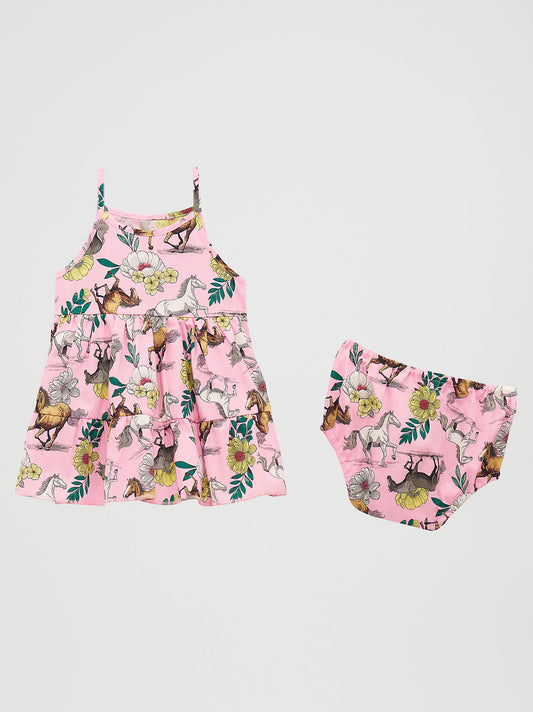 Baby Girl's Sleeveless Horse Tiered Dress