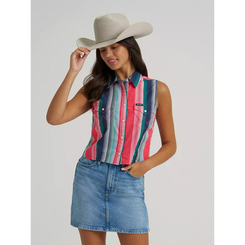 Women's Striped Sleeveless Snap Shirt