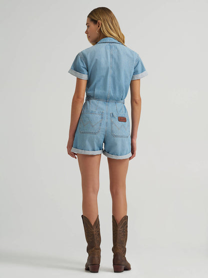 Women's Short Sleeve Denim Snap Romper
