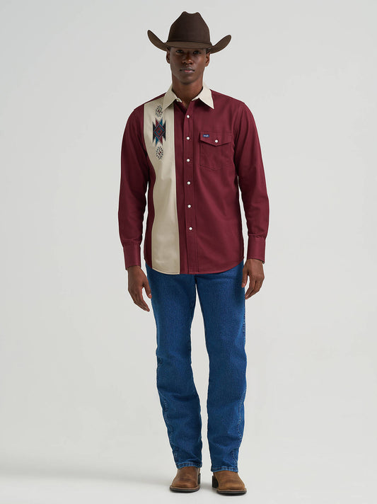 Men's Vintage Contrast Band Western Snap Shirt