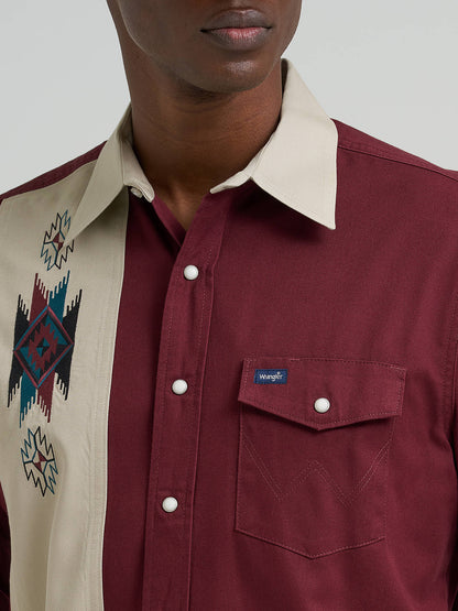 Men's Vintage Contrast Band Western Snap Shirt