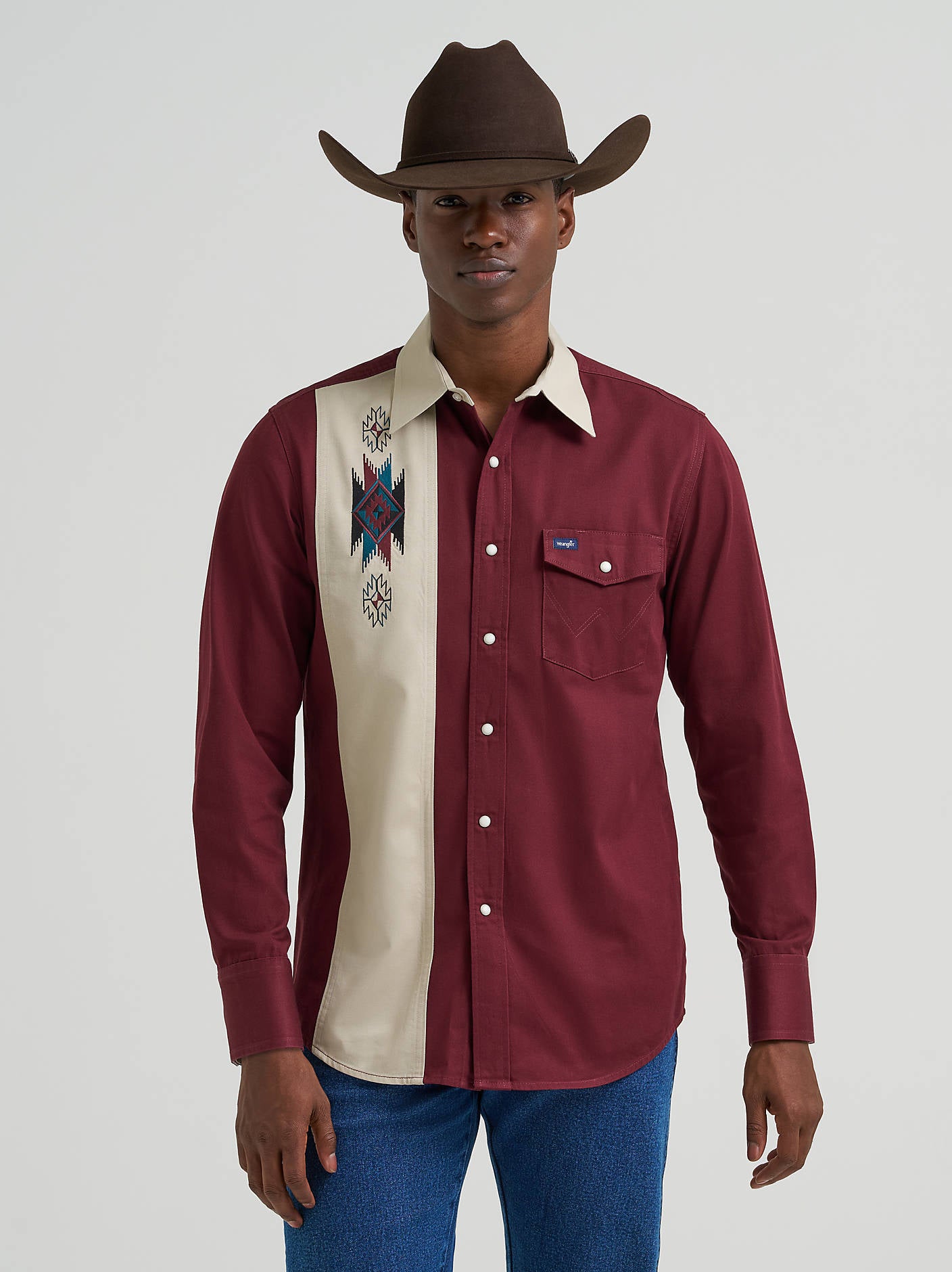 Men's Vintage Contrast Band Western Snap Shirt