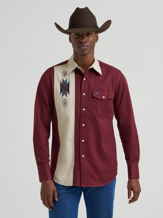 Men's Vintage Contrast Band Western Snap Shirt