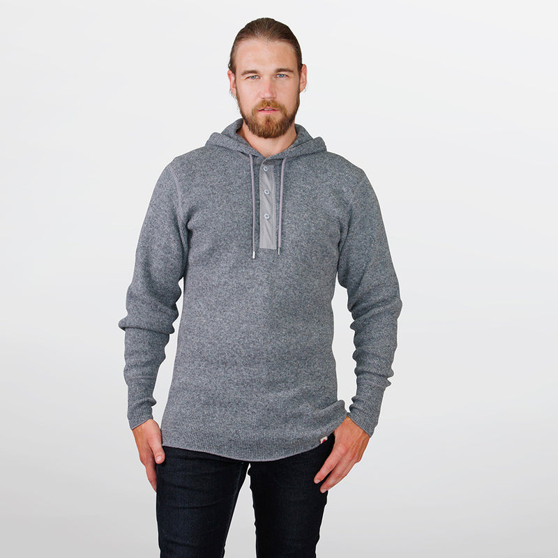 Men's Heavy Weight Wool Henley With Hood