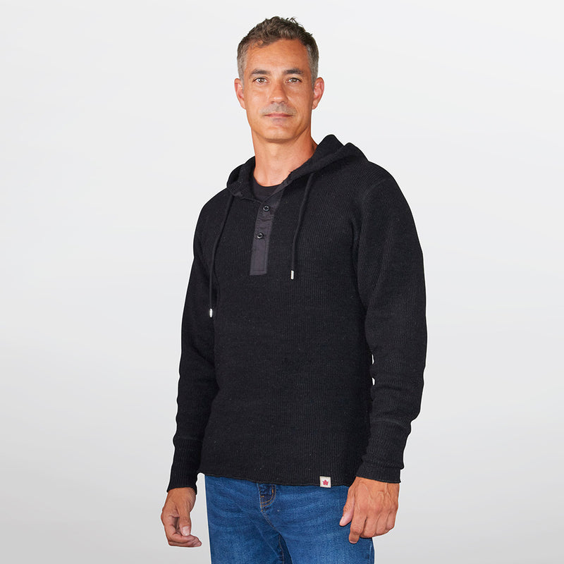 Men's Heavy Weight Wool Henley With Hood