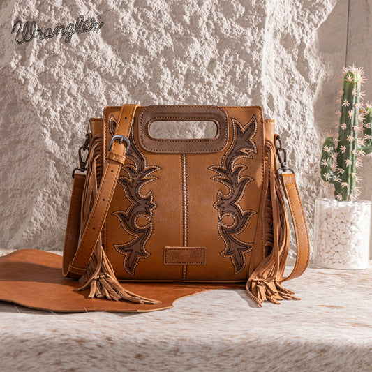Wrangler Top Handle Boot Scroll Fringe Crossbody