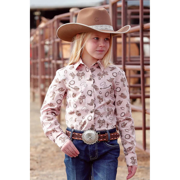 Girl's Cruel Long Sleeve Saddles Western Print
