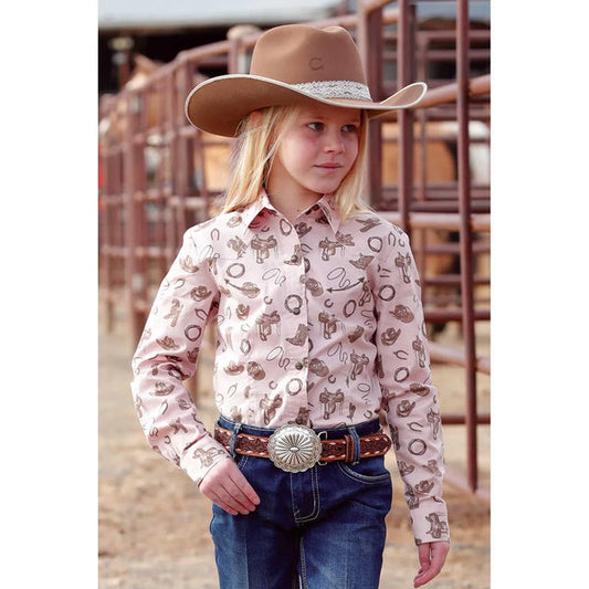 Girl's Cruel Long Sleeve Saddles Western Print